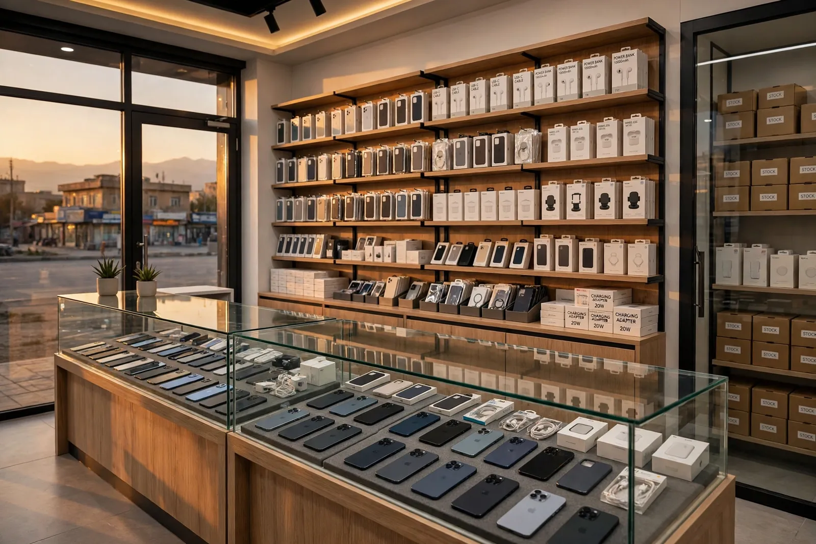 Inside Nasrat Phone, a mobile phone shop in Kabul — a real shop built by Ubiz